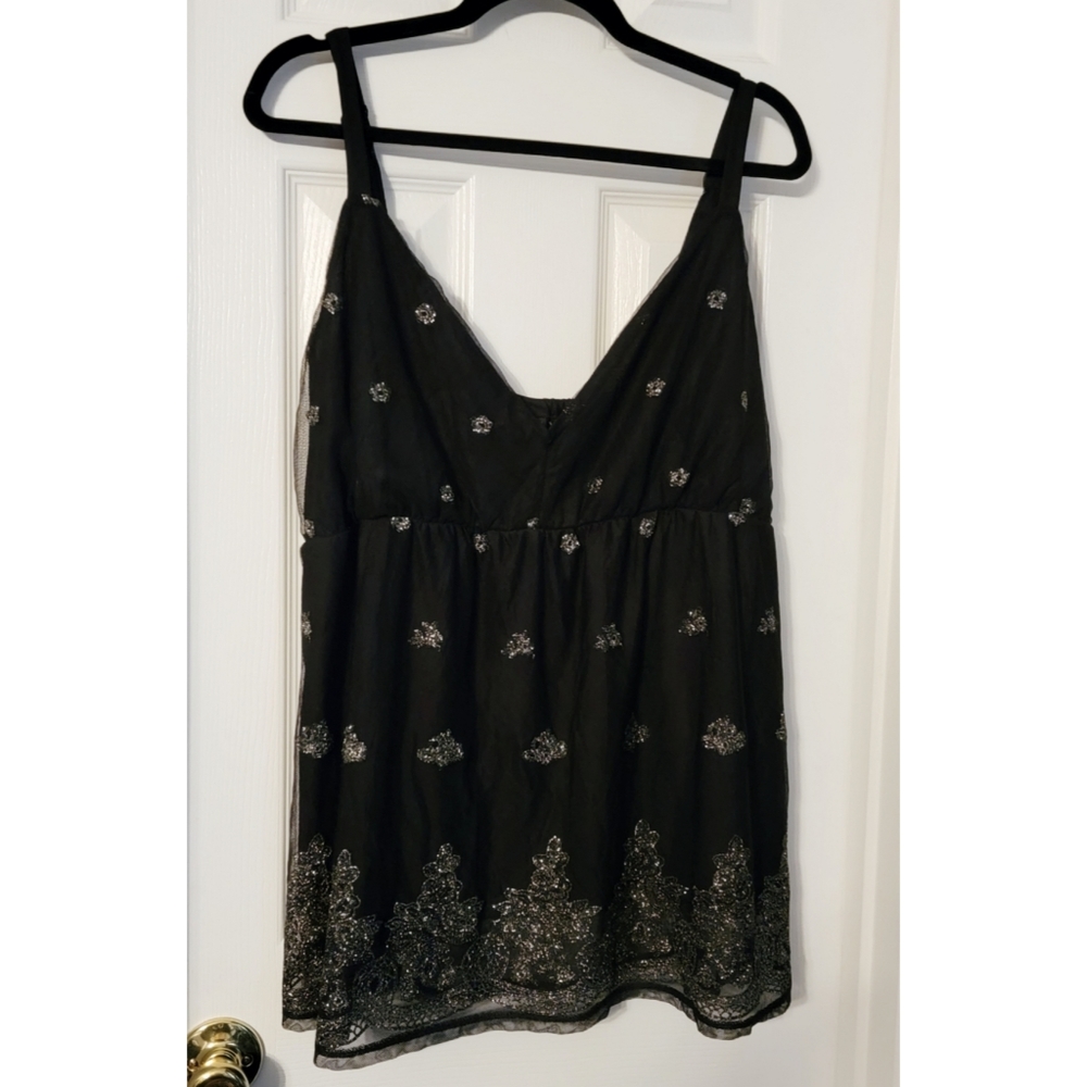Torrid babydoll top Black Silver Embroidered